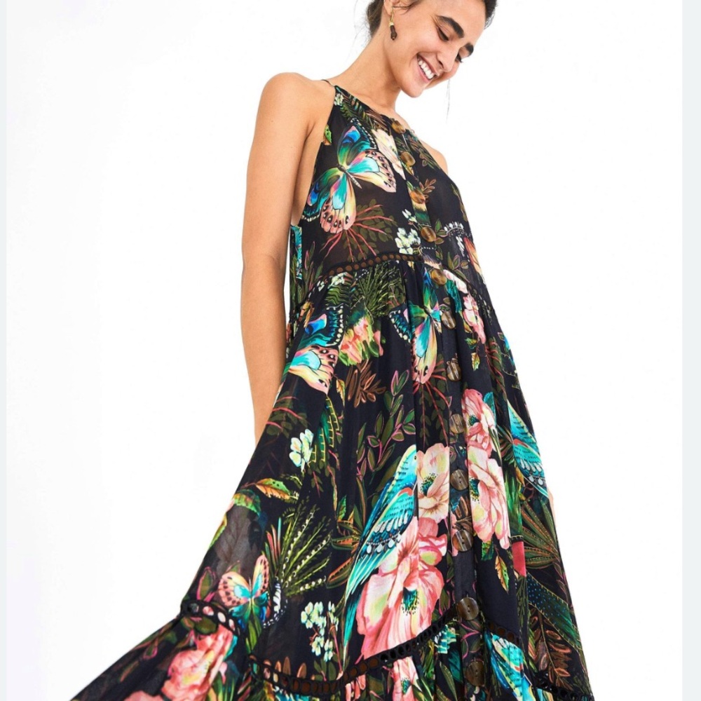 FARM Rio Black Floral tent maxi Dress L